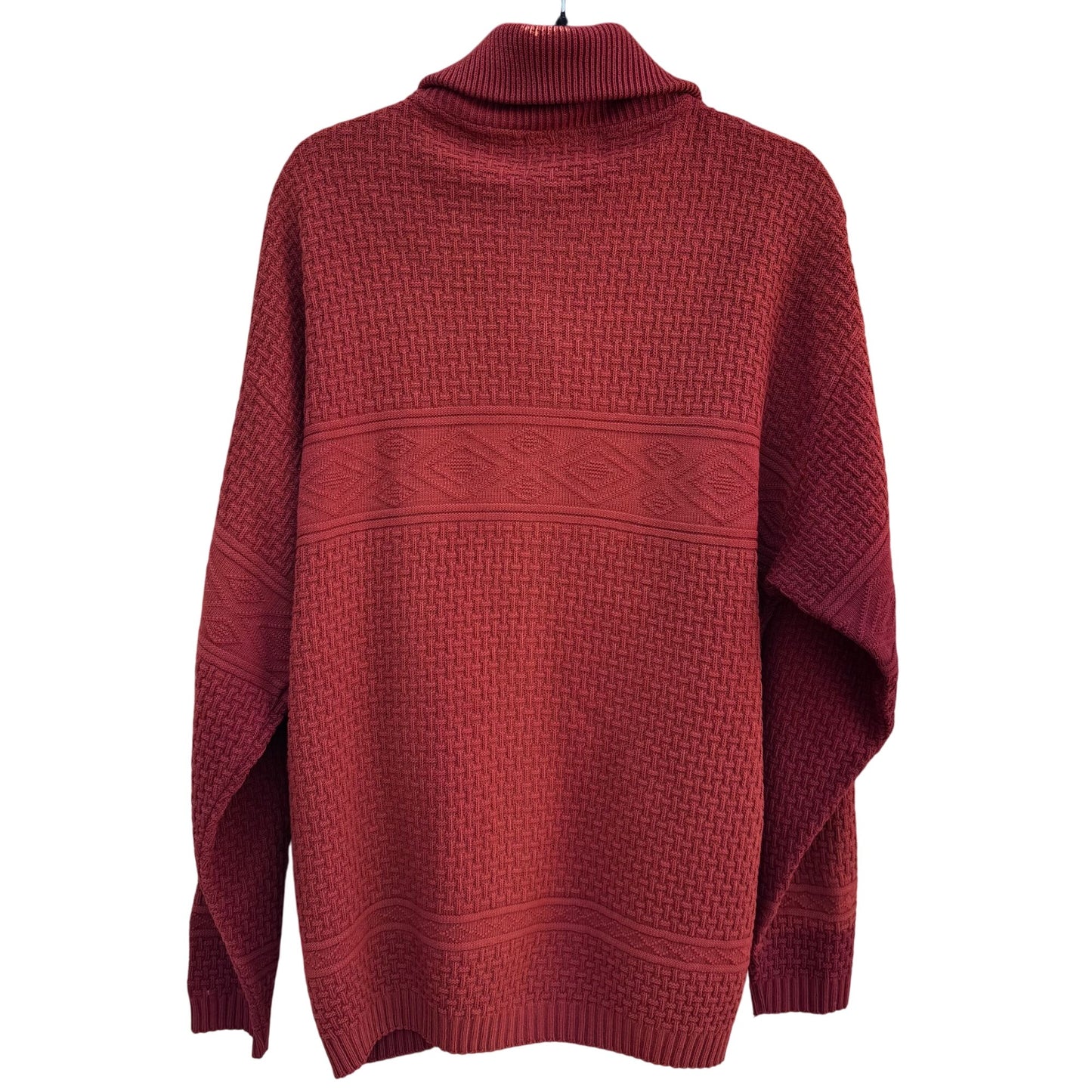 Comfort Knits Mens Red Full-Zip Basketweave Pattern Grandpa Cardigan Sweater L