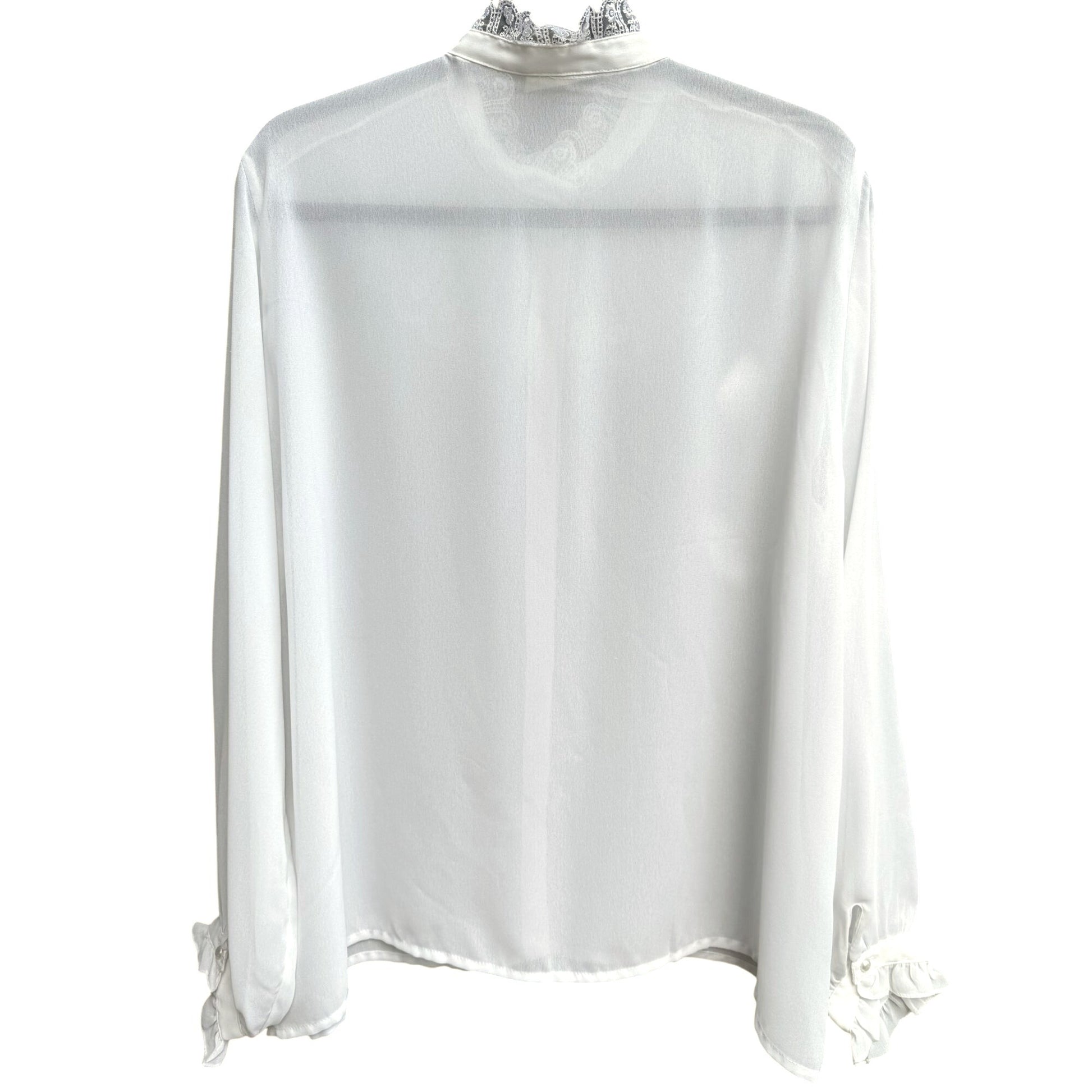 Vintage Womens Edwardian White Lace Embroidered Pearl Button High Collar Blouse