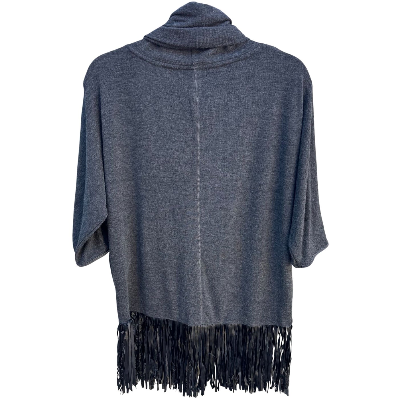 Faith & Zoe Womens Boho Gray Fringe Cowl Neck 3/4 Sleeve Knit Tunic Sweater XS