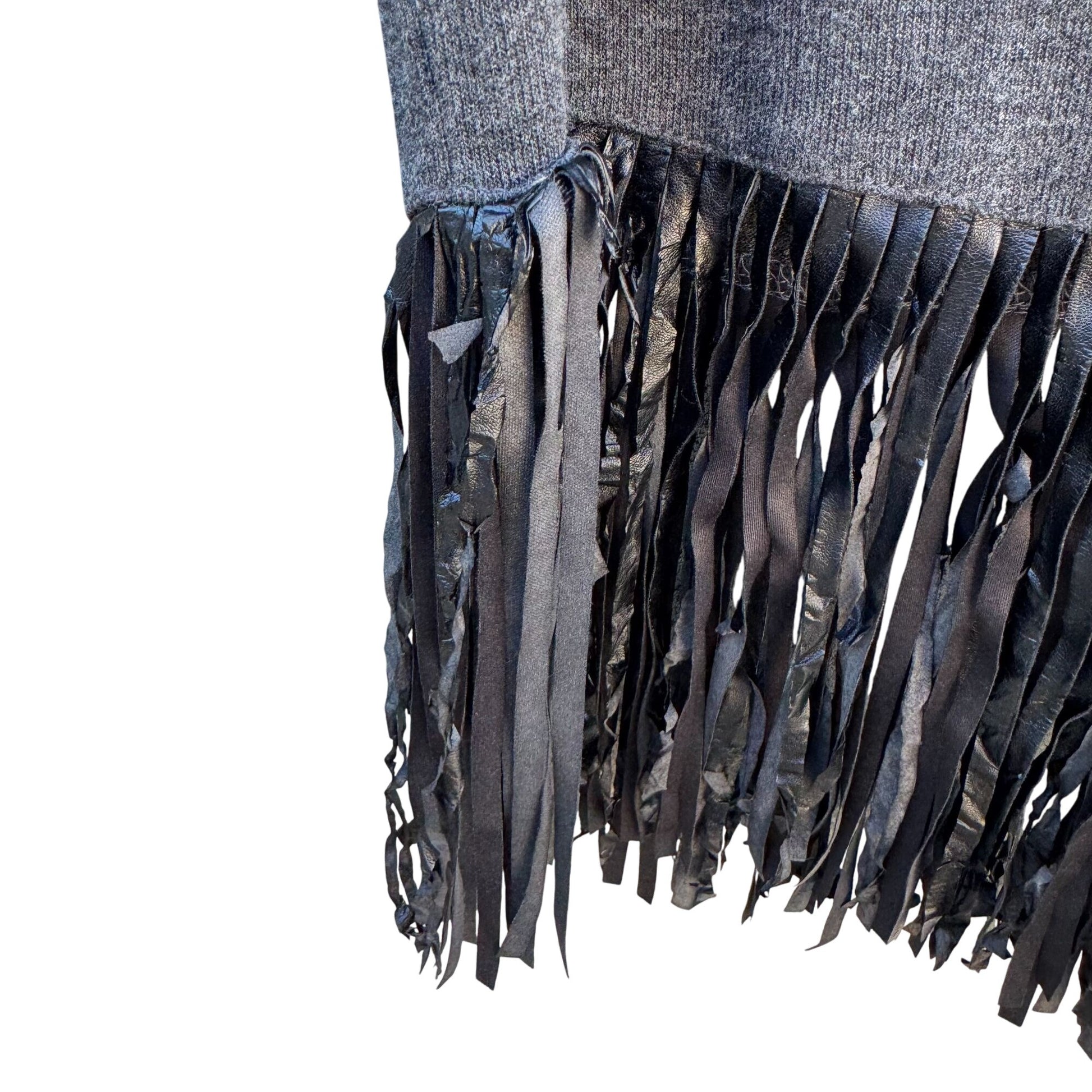 Faith & Zoe Womens Boho Gray Fringe Cowl Neck 3/4 Sleeve Knit Tunic Sweater XS