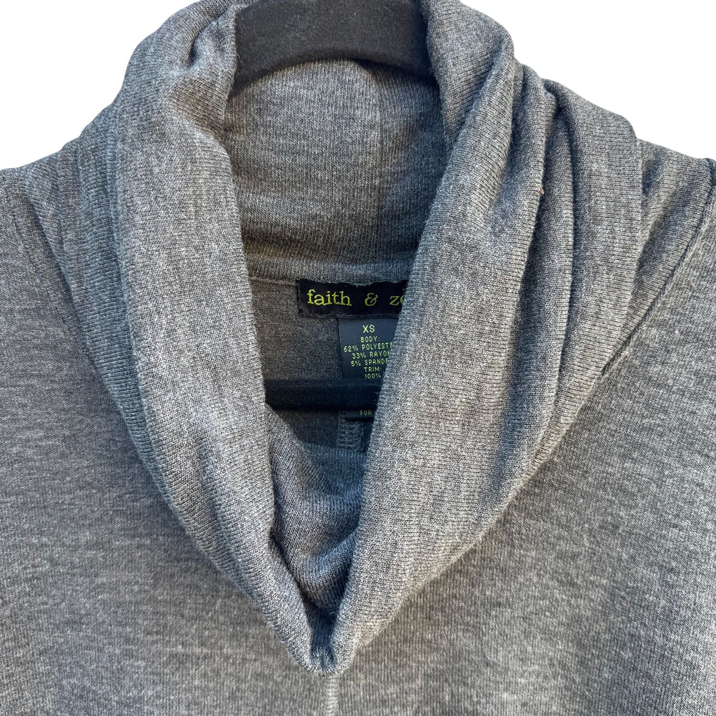 Faith & Zoe Womens Boho Gray Fringe Cowl Neck 3/4 Sleeve Knit Tunic Sweater XS