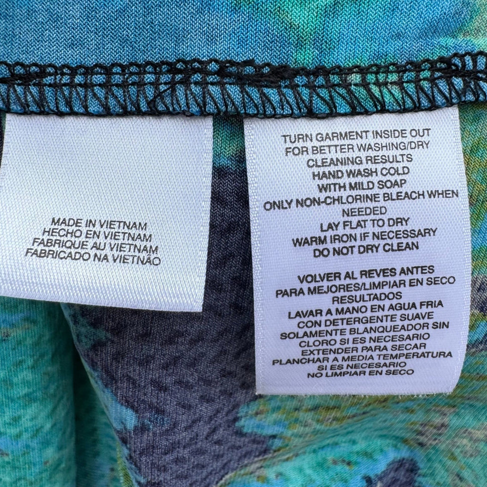 Kasper Womens Teal Blue Abstract Metallic Gold Chevron Sleeveless Blouse Size L