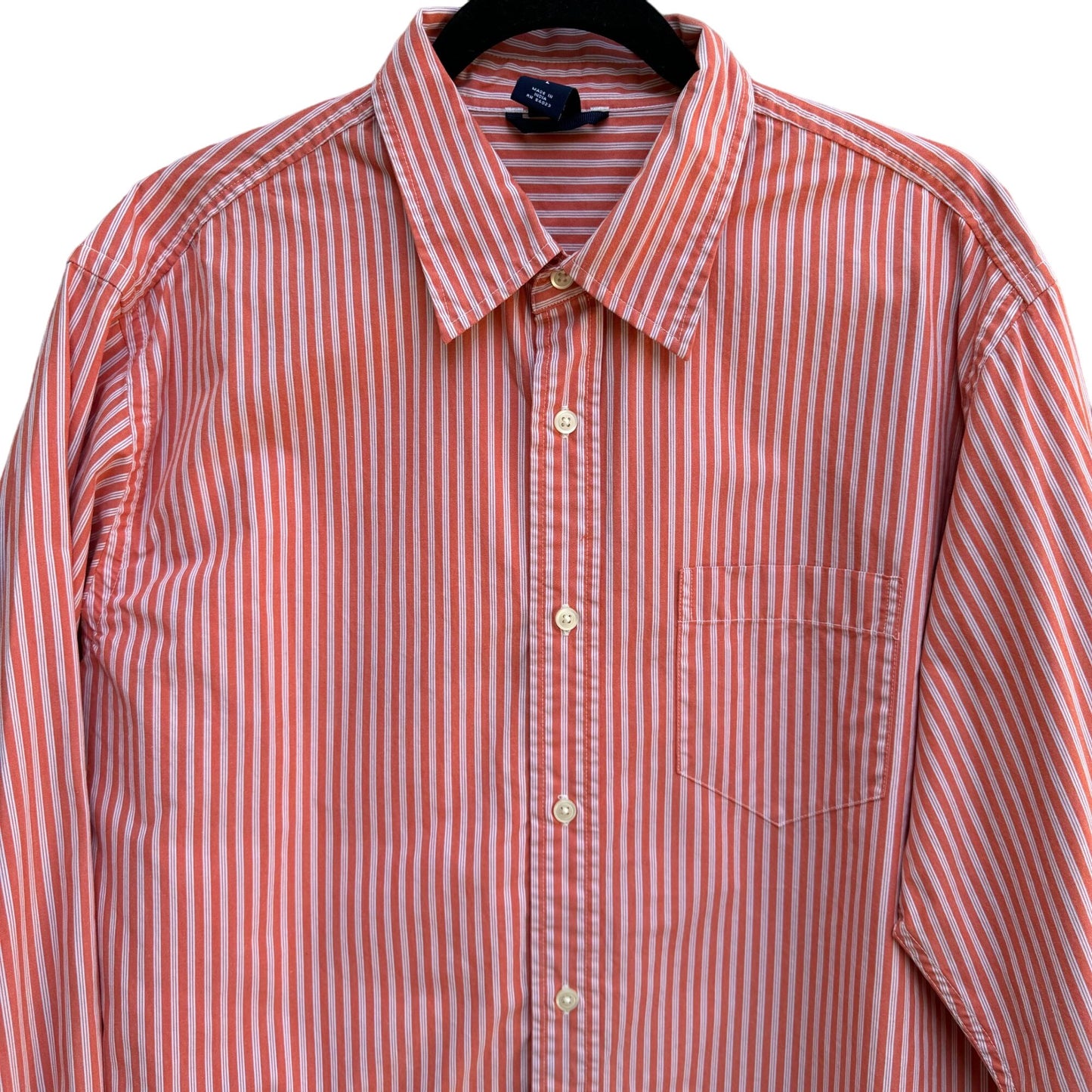 Gap Vintage Men's Orange & White Striped Long Sleeve Button-Down Shirt - Large