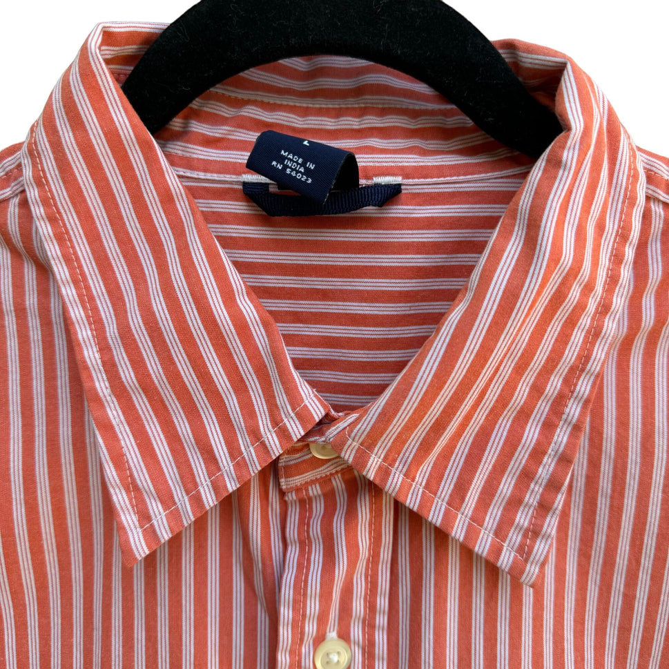 Gap Vintage Men's Orange & White Striped Long Sleeve Button-Down Shirt - Large