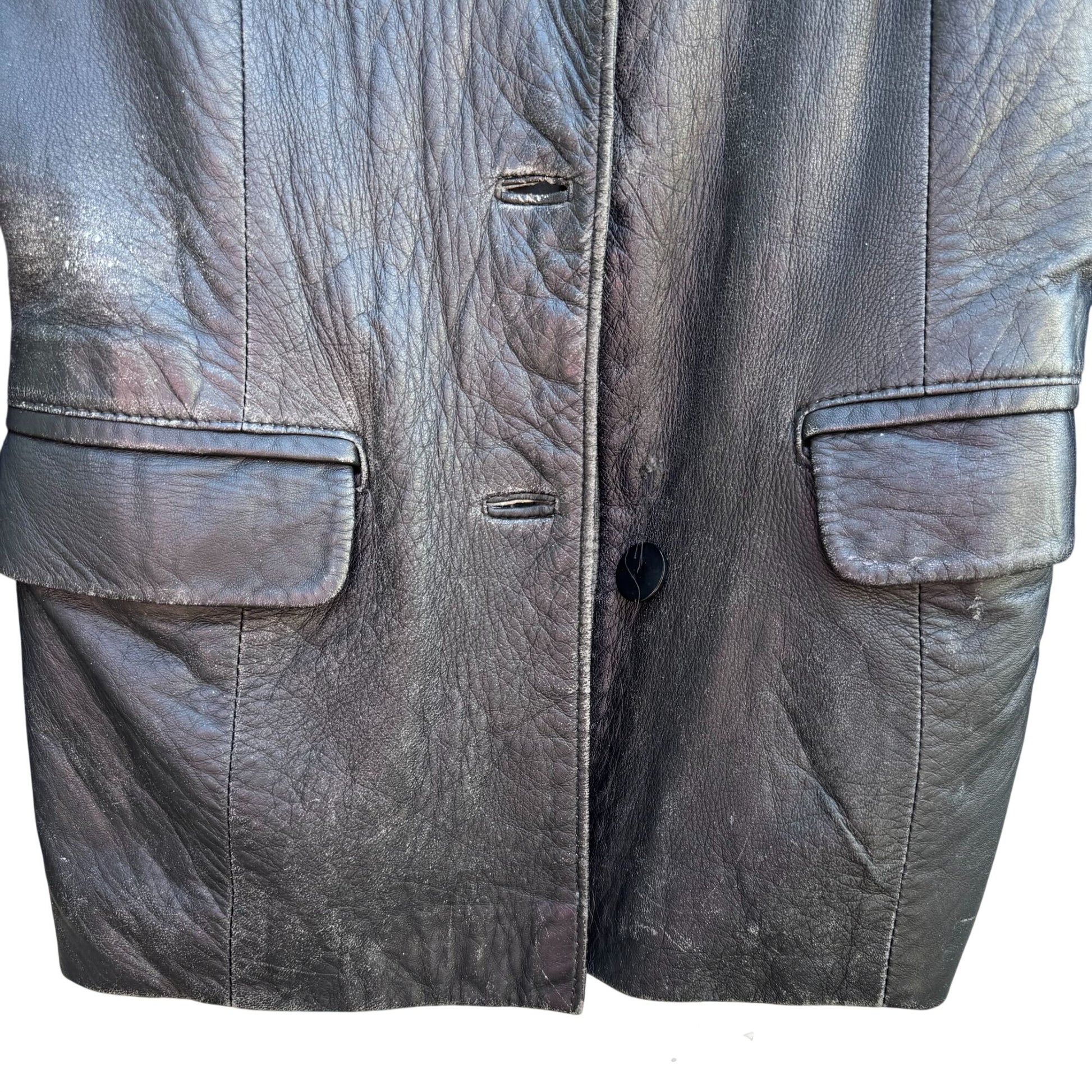 Gianni Versace Vintage Womens Distressed Leather Blazer Jacket Streetwear FLAWS