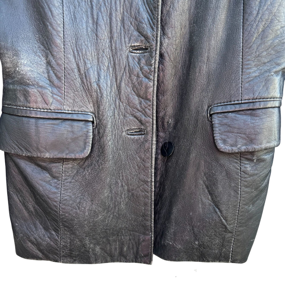 Gianni Versace Vintage Womens Distressed Leather Blazer Jacket Streetwear FLAWS