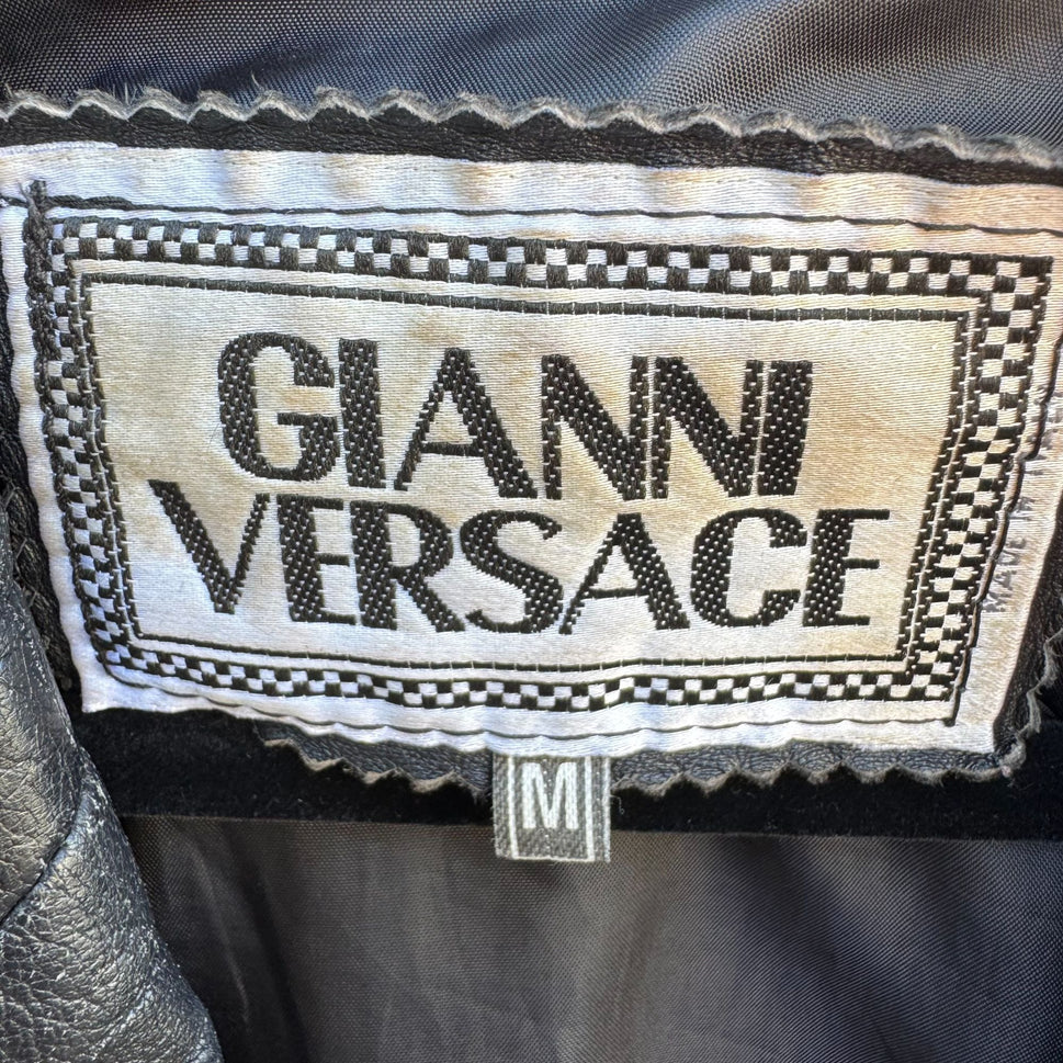 Gianni Versace Vintage Womens Distressed Leather Blazer Jacket Streetwear FLAWS