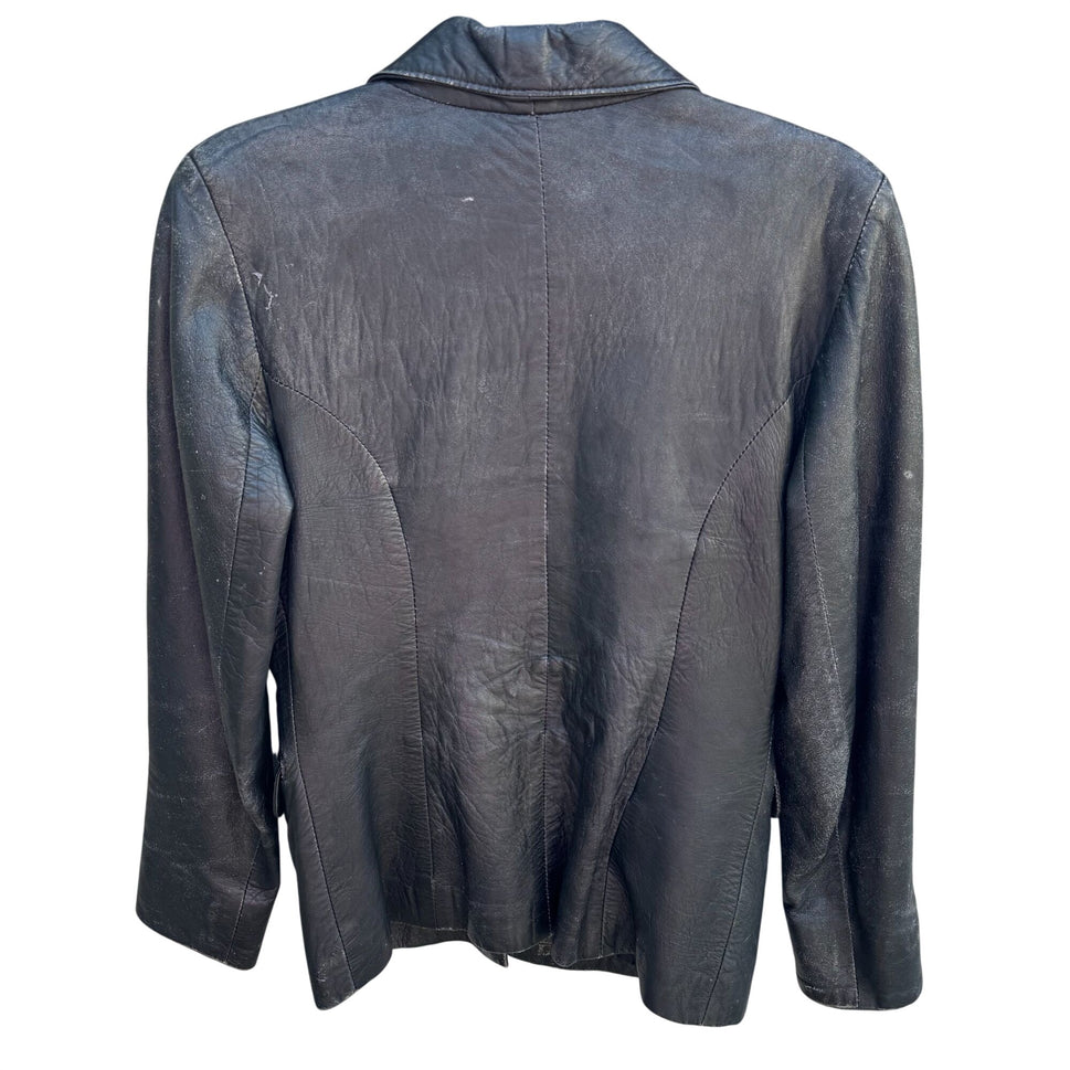 Gianni Versace Vintage Womens Distressed Leather Blazer Jacket Streetwear FLAWS
