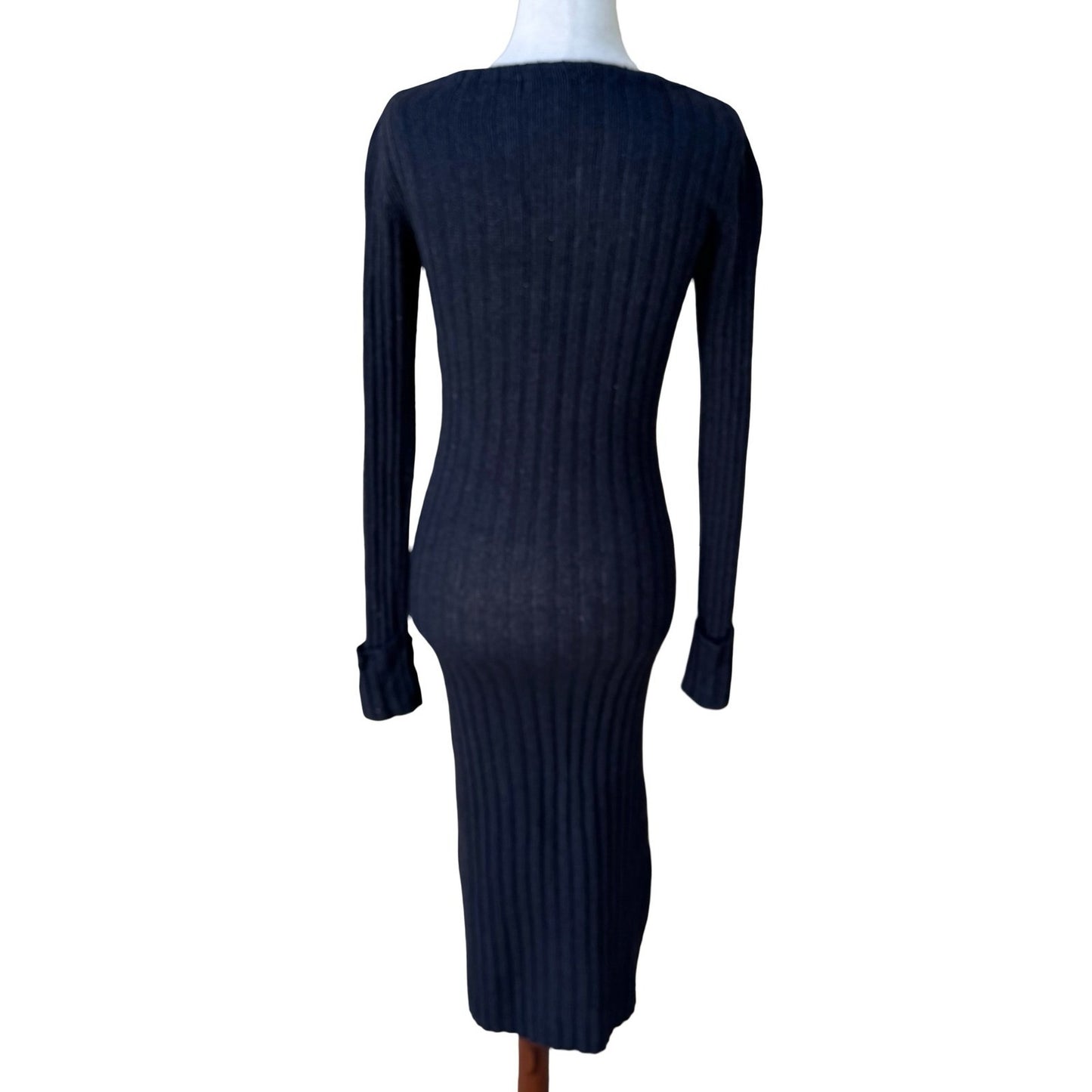 BCBG Max Azria Y2K Silk Lambswool Ribbed Knit Bodycon Chic Sweater Dress Black M