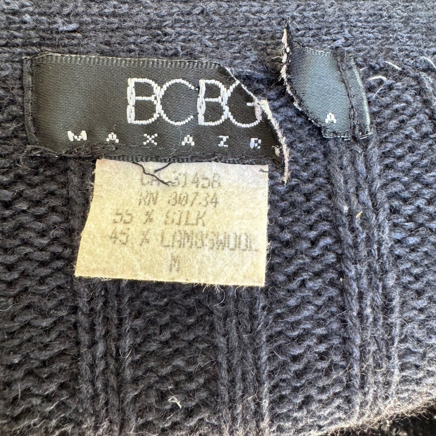 BCBG Max Azria Y2K Silk Lambswool Ribbed Knit Bodycon Chic Sweater Dress Black M