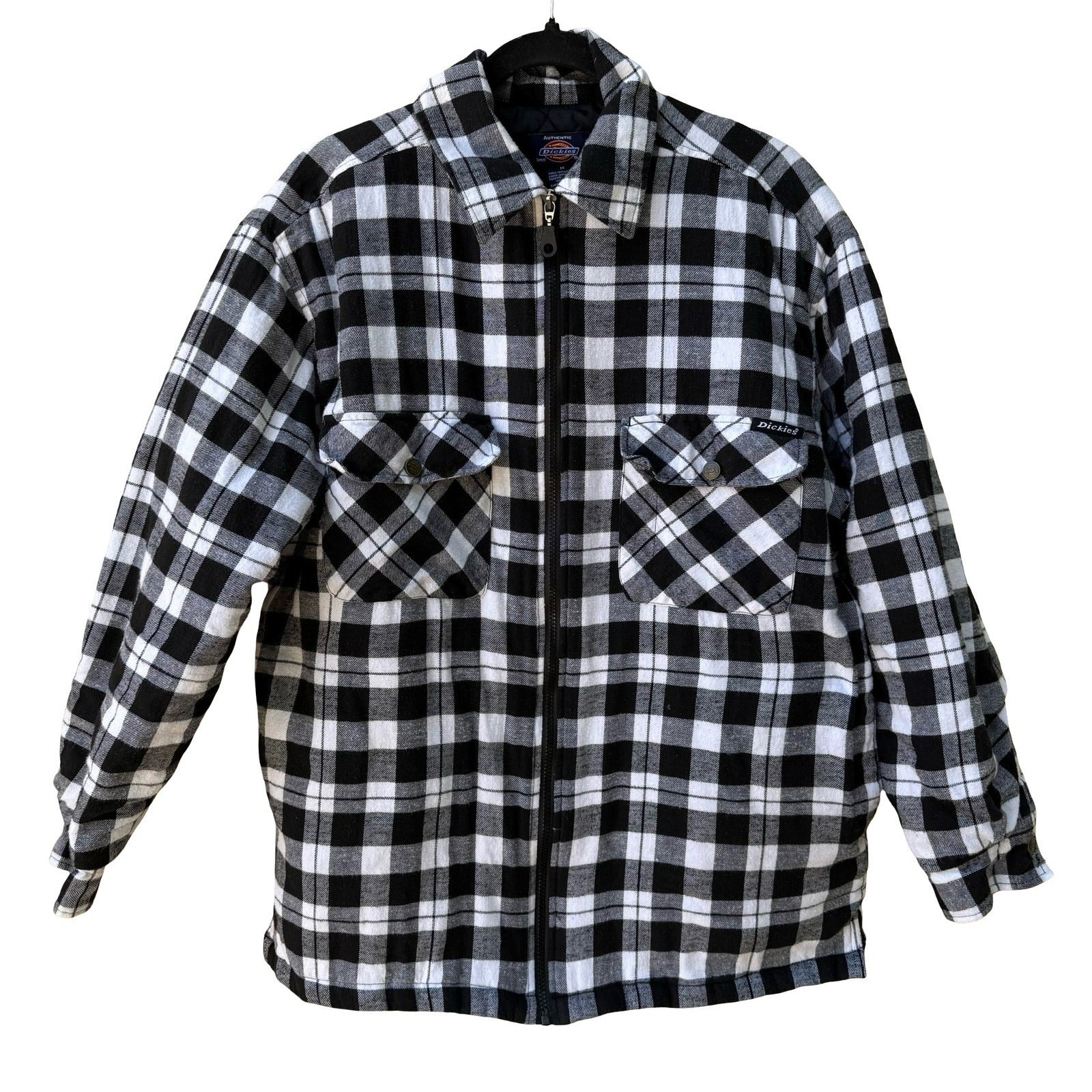 Dickies Mens Workwear Gorpcore Quilted Plaid Flannel Shirt Zip Jacket Shacket M