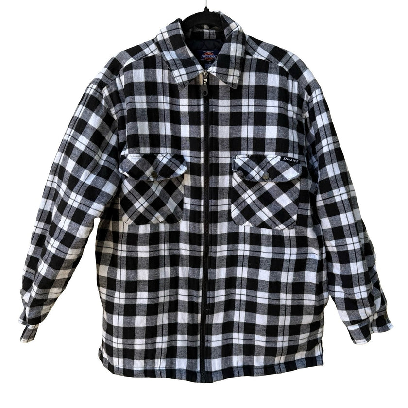 Dickies Mens Workwear Gorpcore Quilted Plaid Flannel Shirt Zip Jacket Shacket M