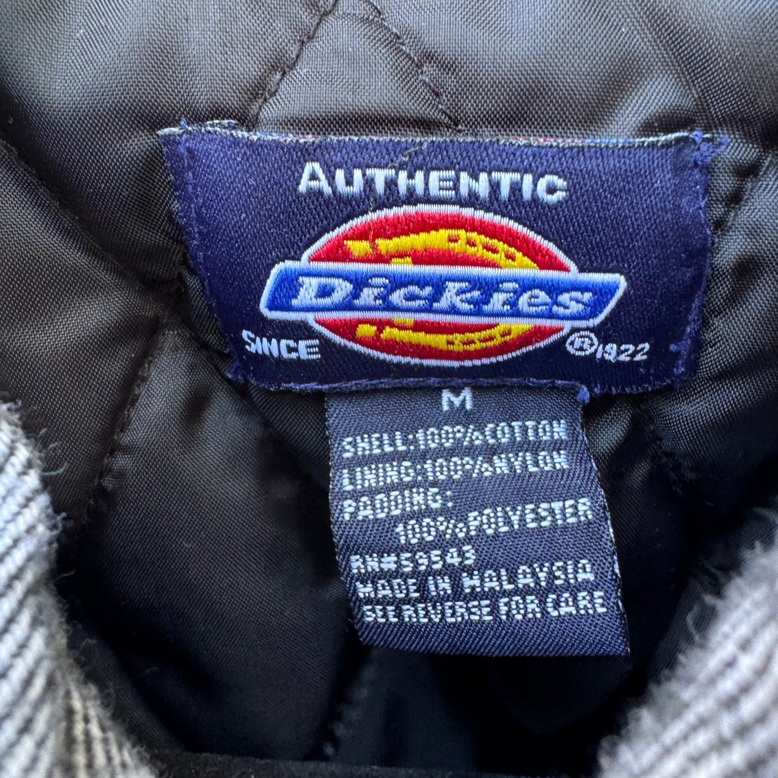Dickies Mens Workwear Gorpcore Quilted Plaid Flannel Shirt Zip Jacket Shacket M