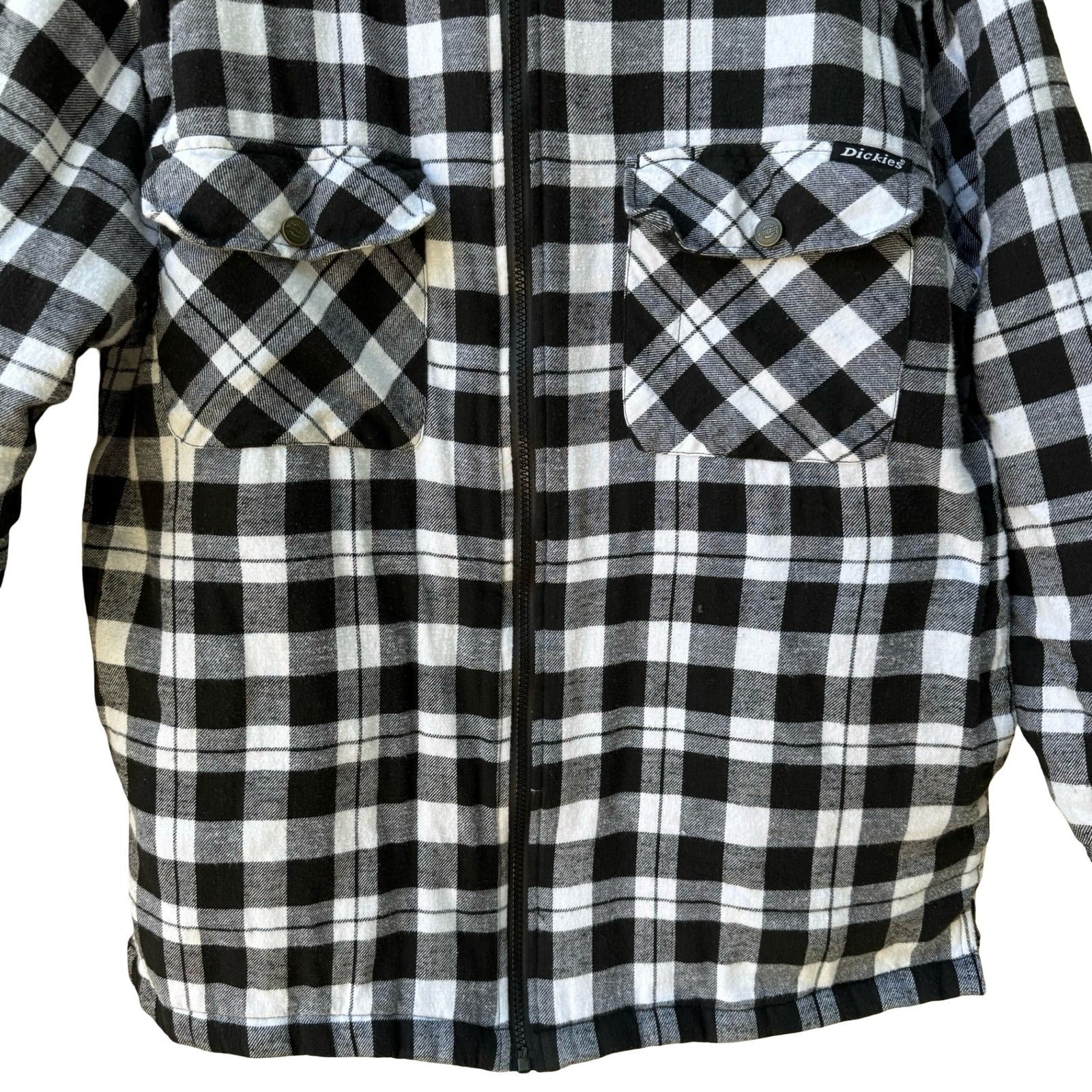 Dickies Mens Workwear Gorpcore Quilted Plaid Flannel Shirt Zip Jacket Shacket M