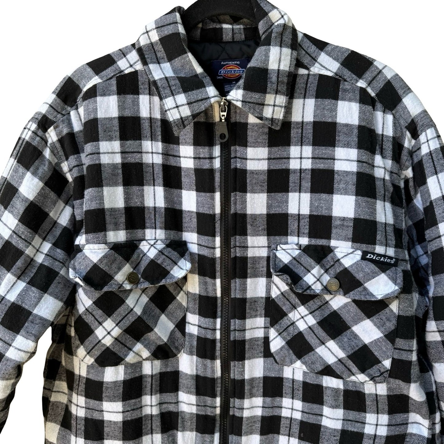 Dickies Mens Workwear Gorpcore Quilted Plaid Flannel Shirt Zip Jacket Shacket M