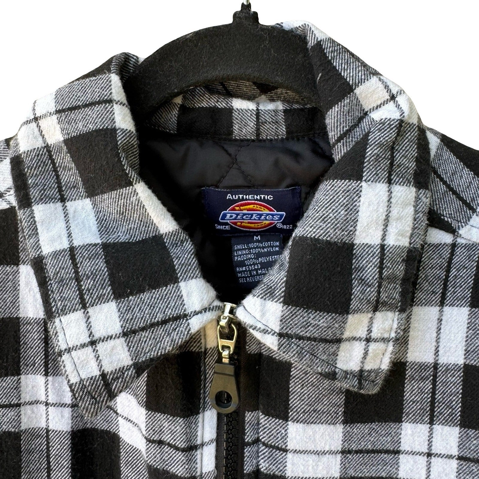 Dickies Mens Workwear Gorpcore Quilted Plaid Flannel Shirt Zip Jacket Shacket M