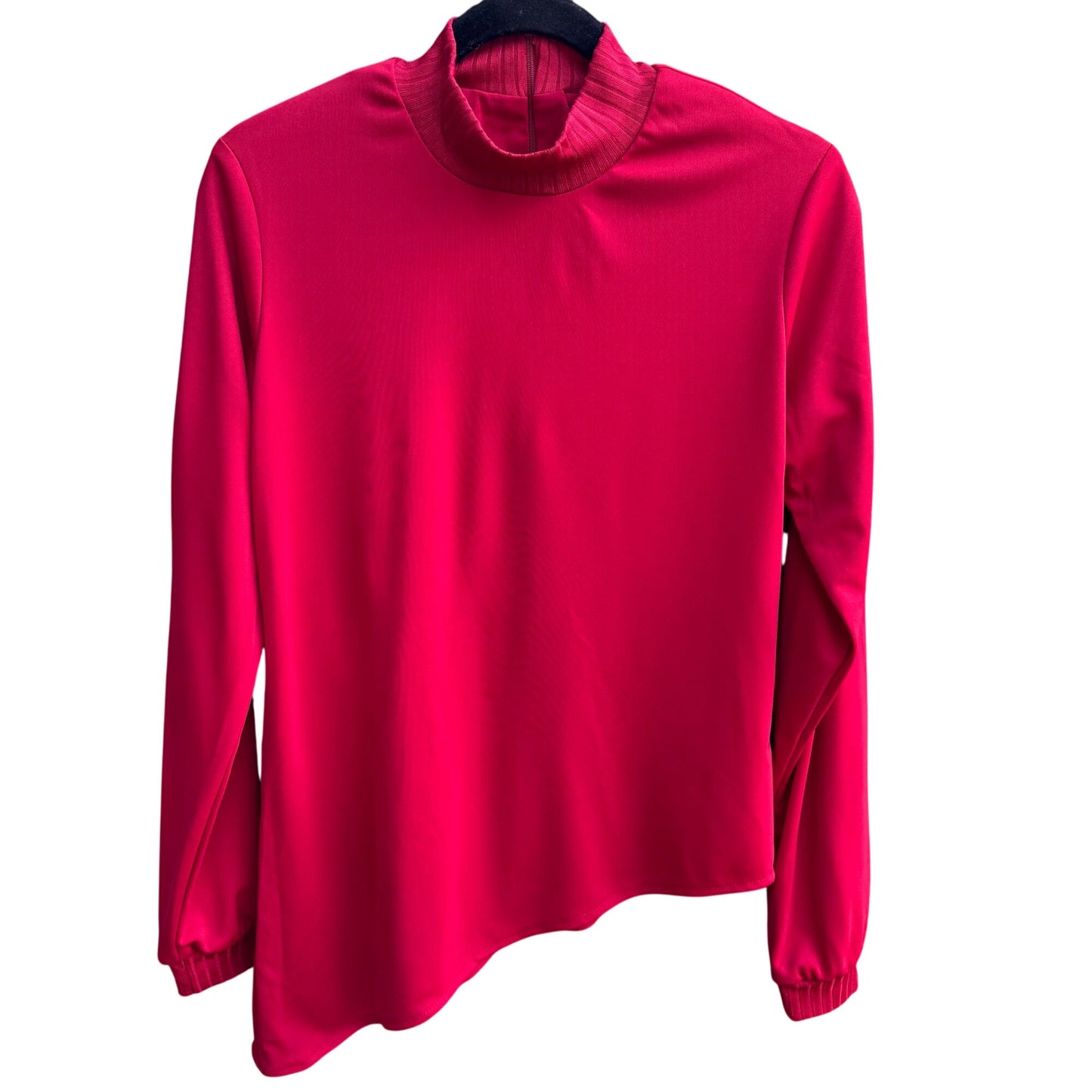 Kathy Levine By Request Vintage 70s Red Mock Neck Blouse Uneven Hem Back Zip S