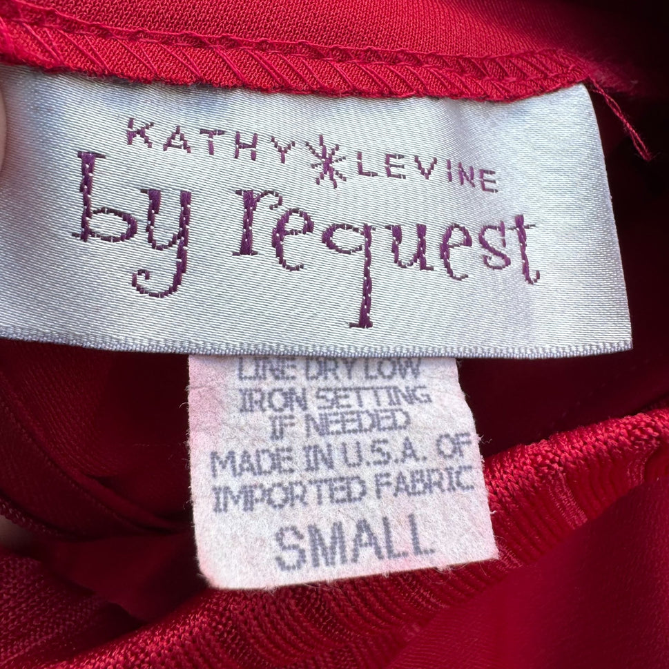 Kathy Levine By Request Vintage 70s Red Mock Neck Blouse Uneven Hem Back Zip S