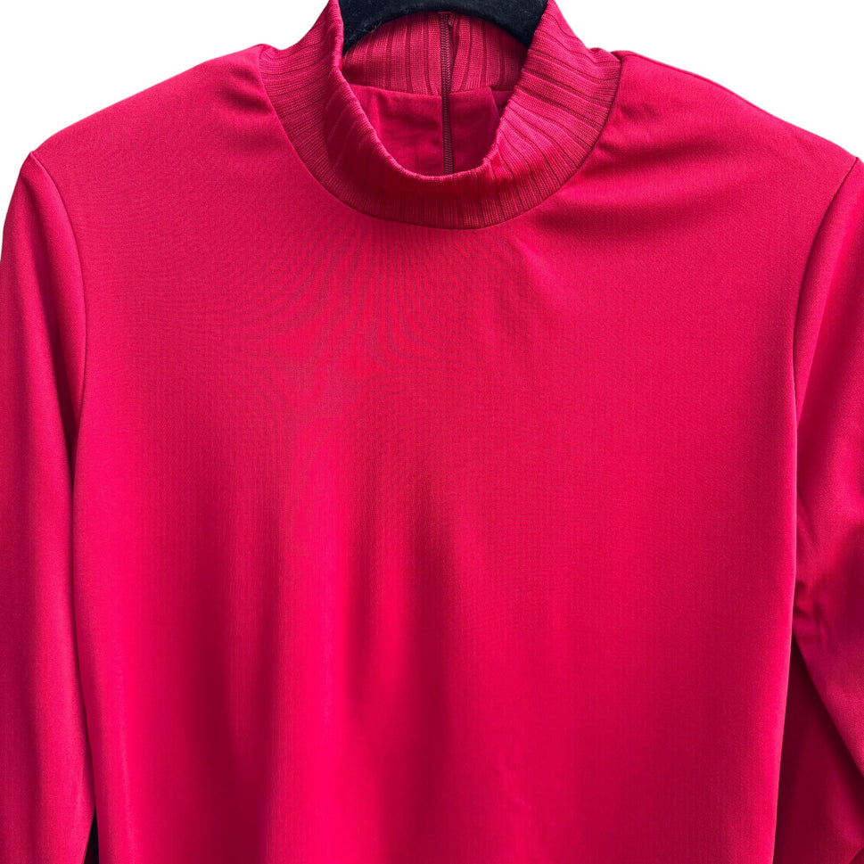 Kathy Levine By Request Vintage 70s Red Mock Neck Blouse Uneven Hem Back Zip S