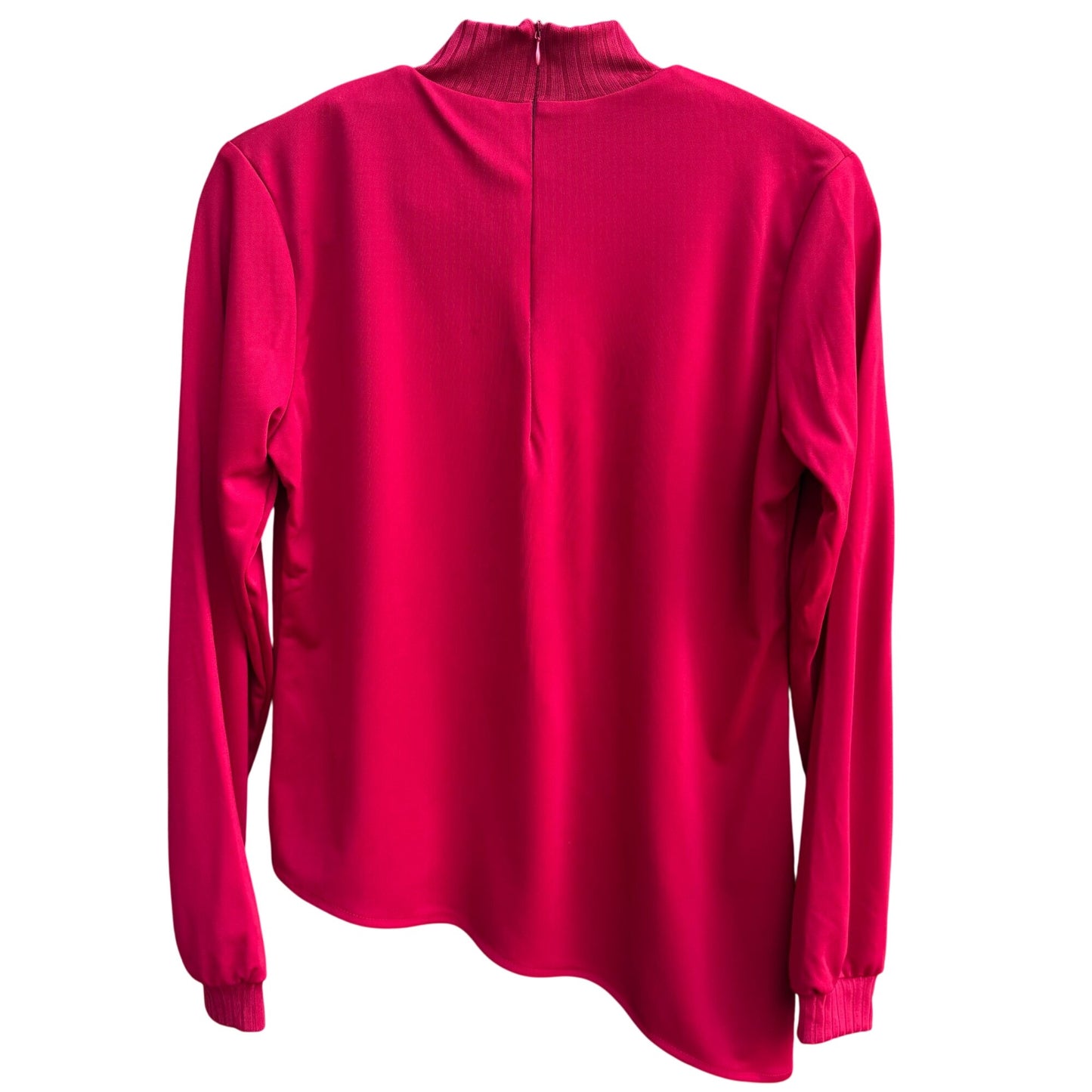 Kathy Levine By Request Vintage 70s Red Mock Neck Blouse Uneven Hem Back Zip S