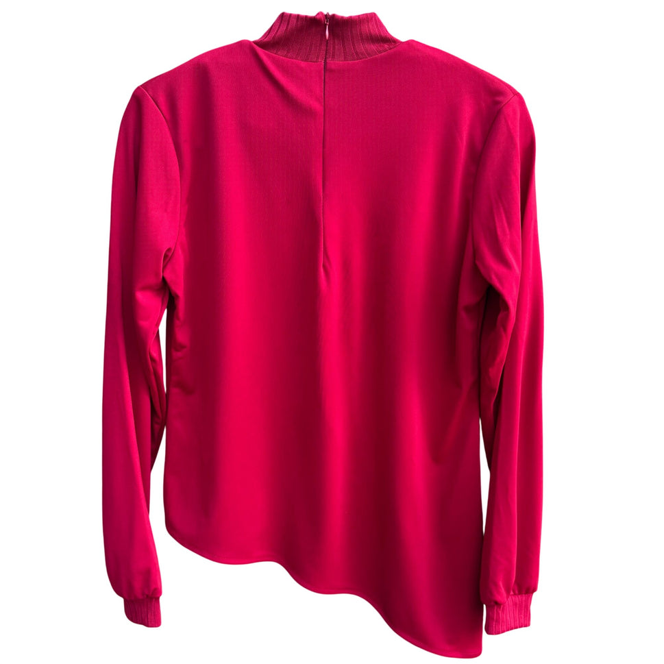 Kathy Levine By Request Vintage 70s Red Mock Neck Blouse Uneven Hem Back Zip S