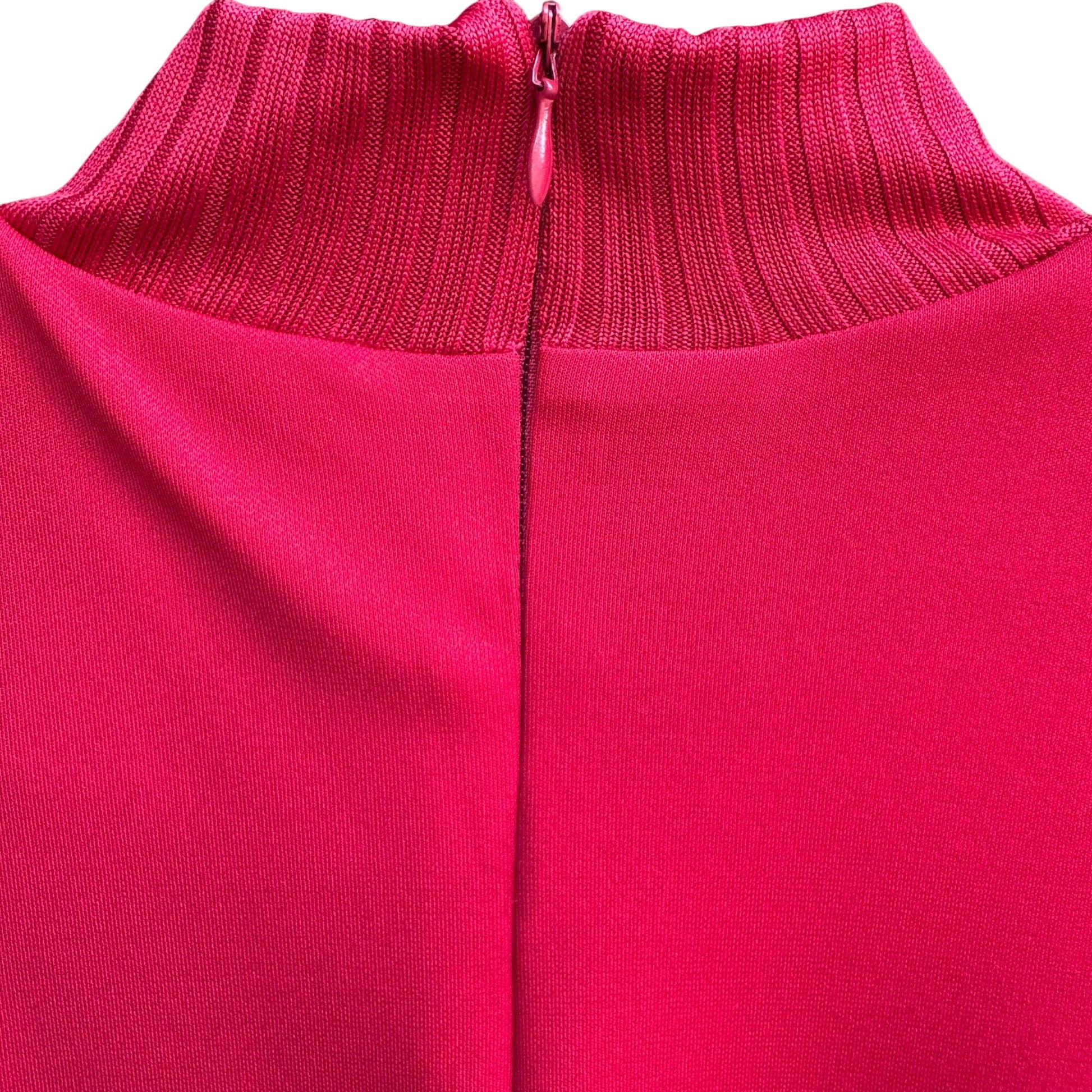 Kathy Levine By Request Vintage 70s Red Mock Neck Blouse Uneven Hem Back Zip S
