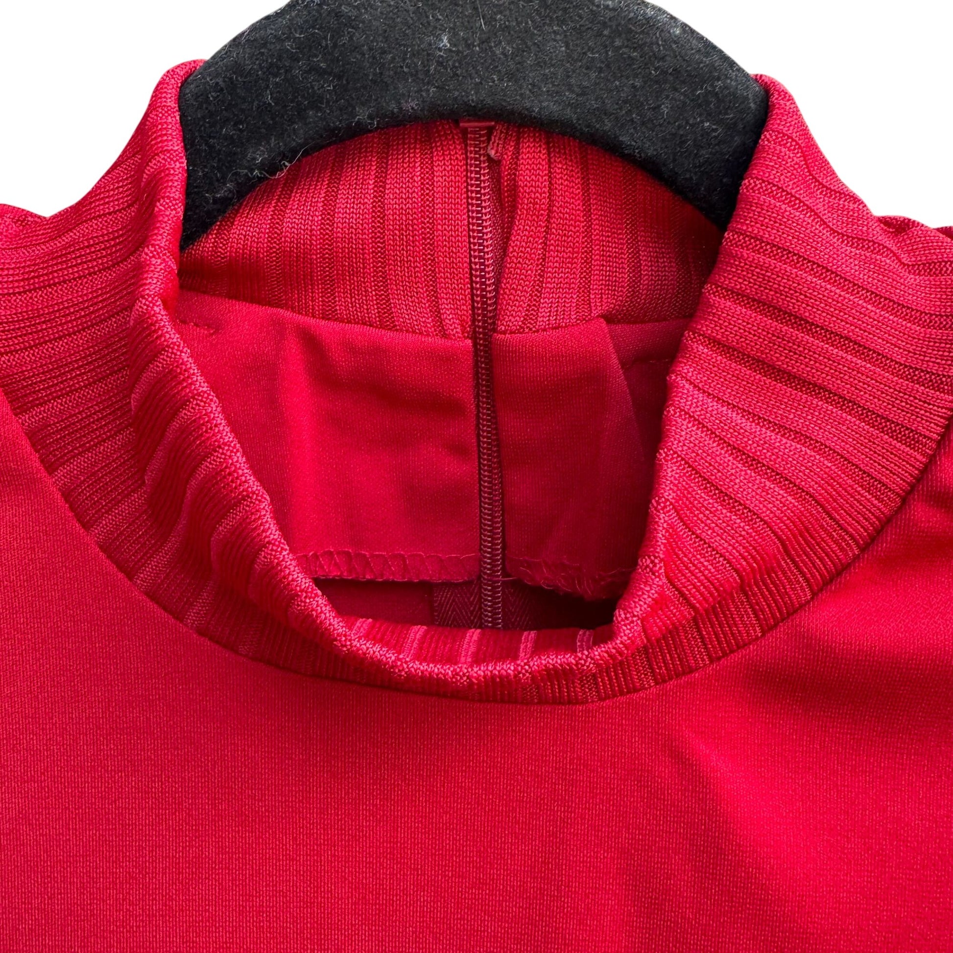 Kathy Levine By Request Vintage 70s Red Mock Neck Blouse Uneven Hem Back Zip S