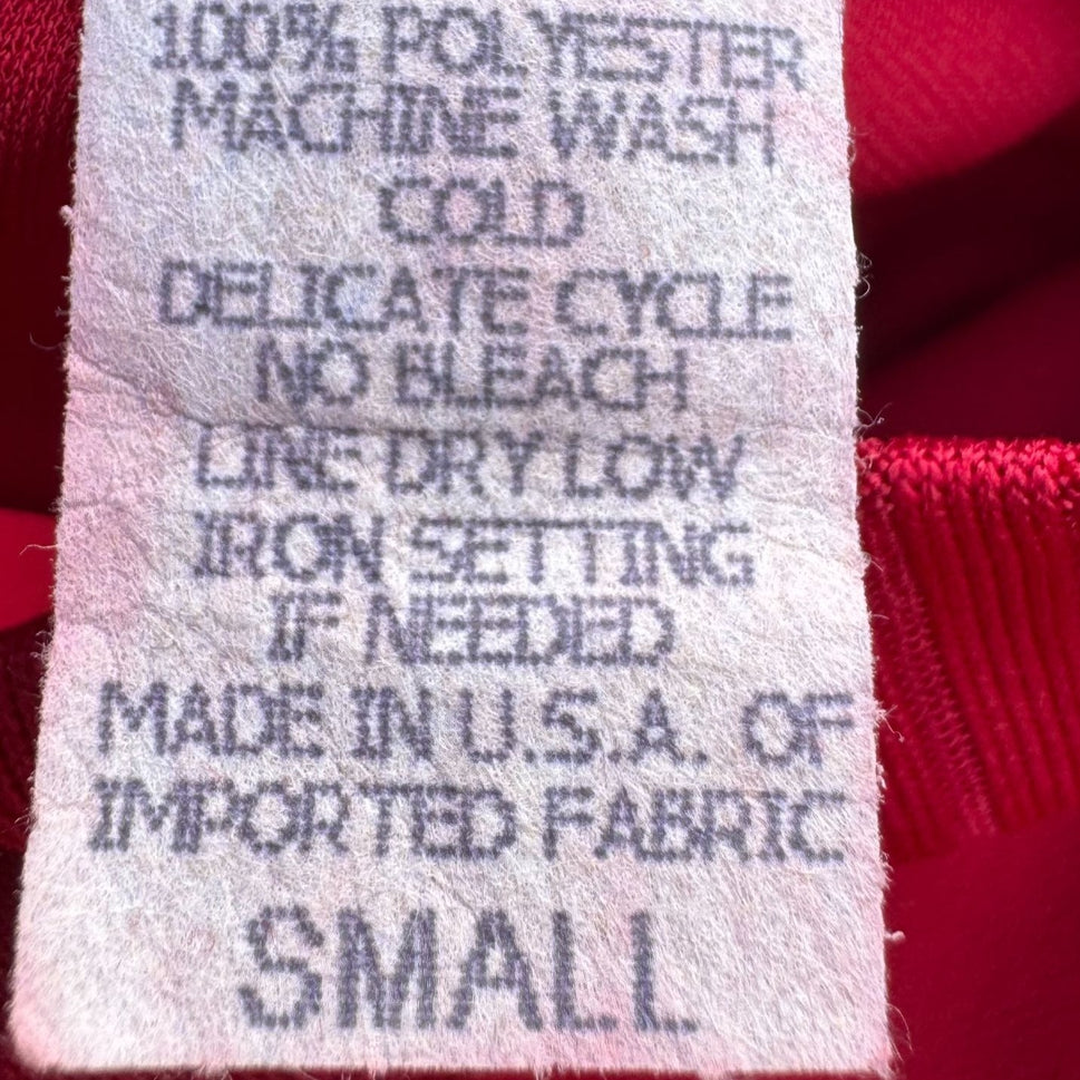 Kathy Levine By Request Vintage 70s Red Mock Neck Blouse Uneven Hem Back Zip S