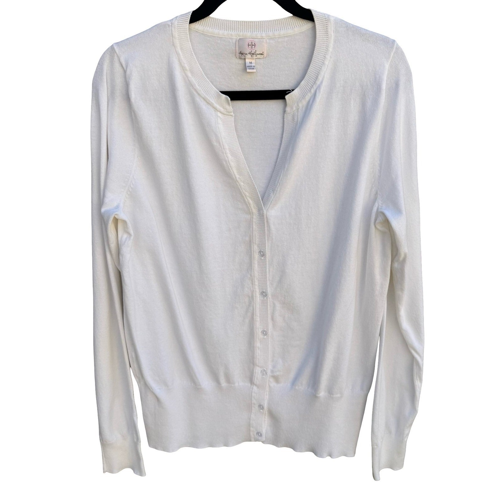 Hot in Hollywood Womens White Button Front Cardigan Sweater Split Neck Medium