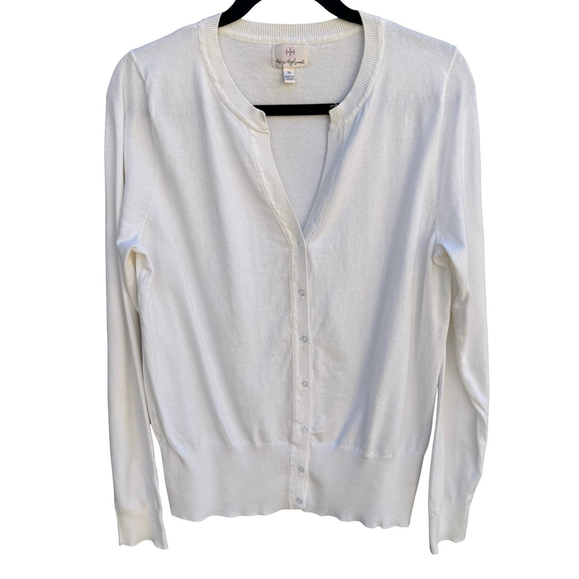 Hot in Hollywood Womens White Button Front Cardigan Sweater Split Neck Medium