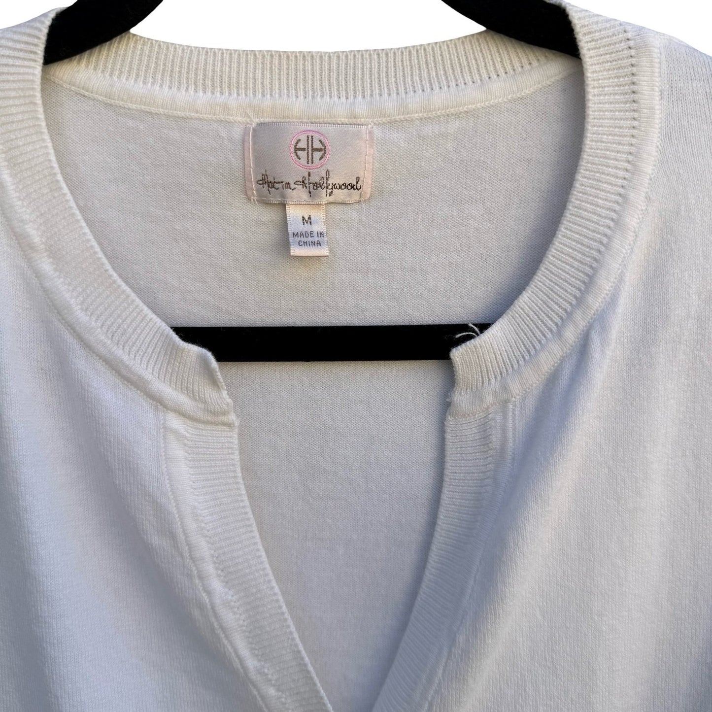 Hot in Hollywood Womens White Button Front Cardigan Sweater Split Neck Medium