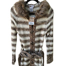 Switch Ashley Boho Nordic Layering Hygge Striped Faux Fur Hooded Duster Cardigan S NEW 3 image