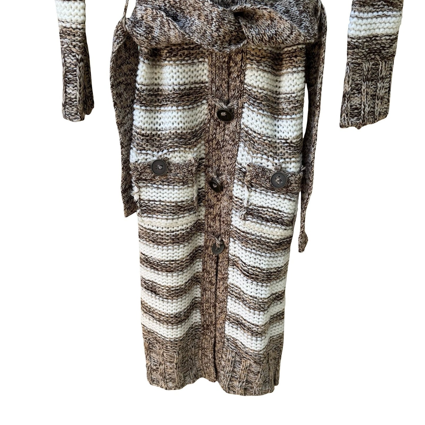 Ashley Boho Nordic Layering Hygge Striped Faux Fur Hooded Duster Cardigan S NEW