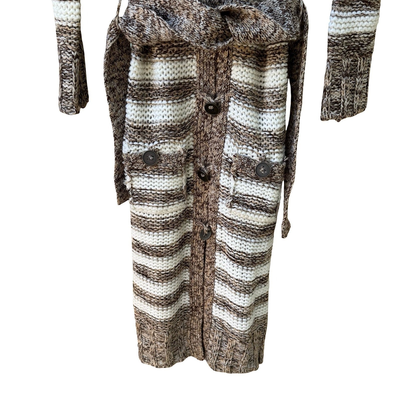 Ashley Boho Nordic Layering Hygge Striped Faux Fur Hooded Duster Cardigan S NEW