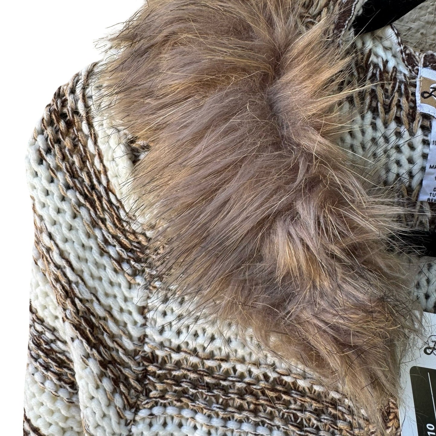 Ashley Boho Nordic Layering Hygge Striped Faux Fur Hooded Duster Cardigan S NEW