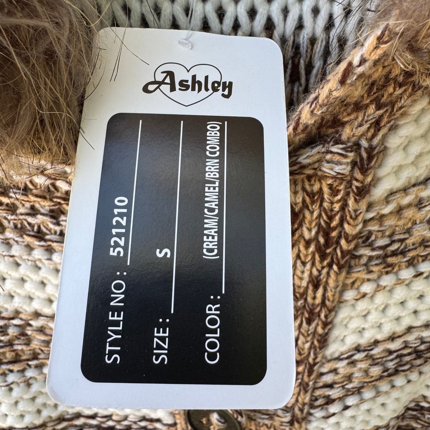 Ashley Boho Nordic Layering Hygge Striped Faux Fur Hooded Duster Cardigan S NEW