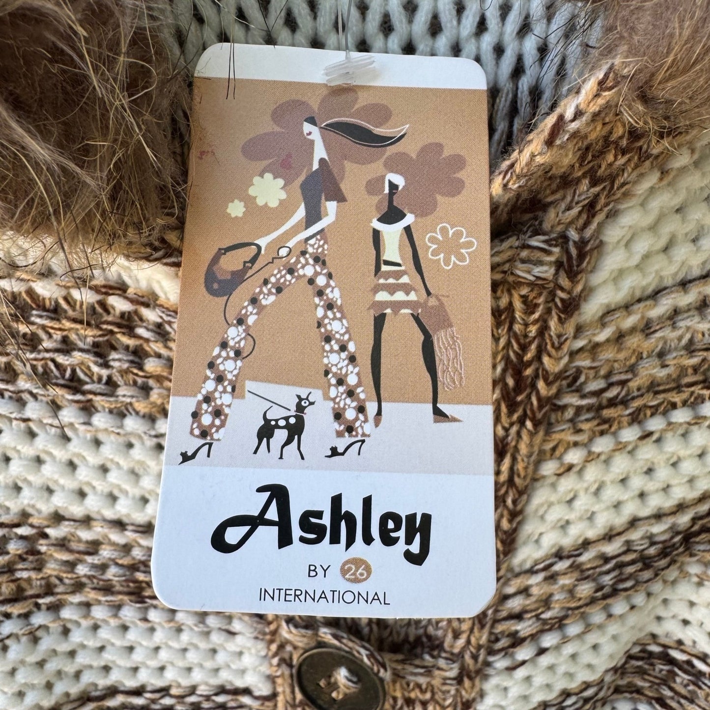 Ashley Boho Nordic Layering Hygge Striped Faux Fur Hooded Duster Cardigan S NEW