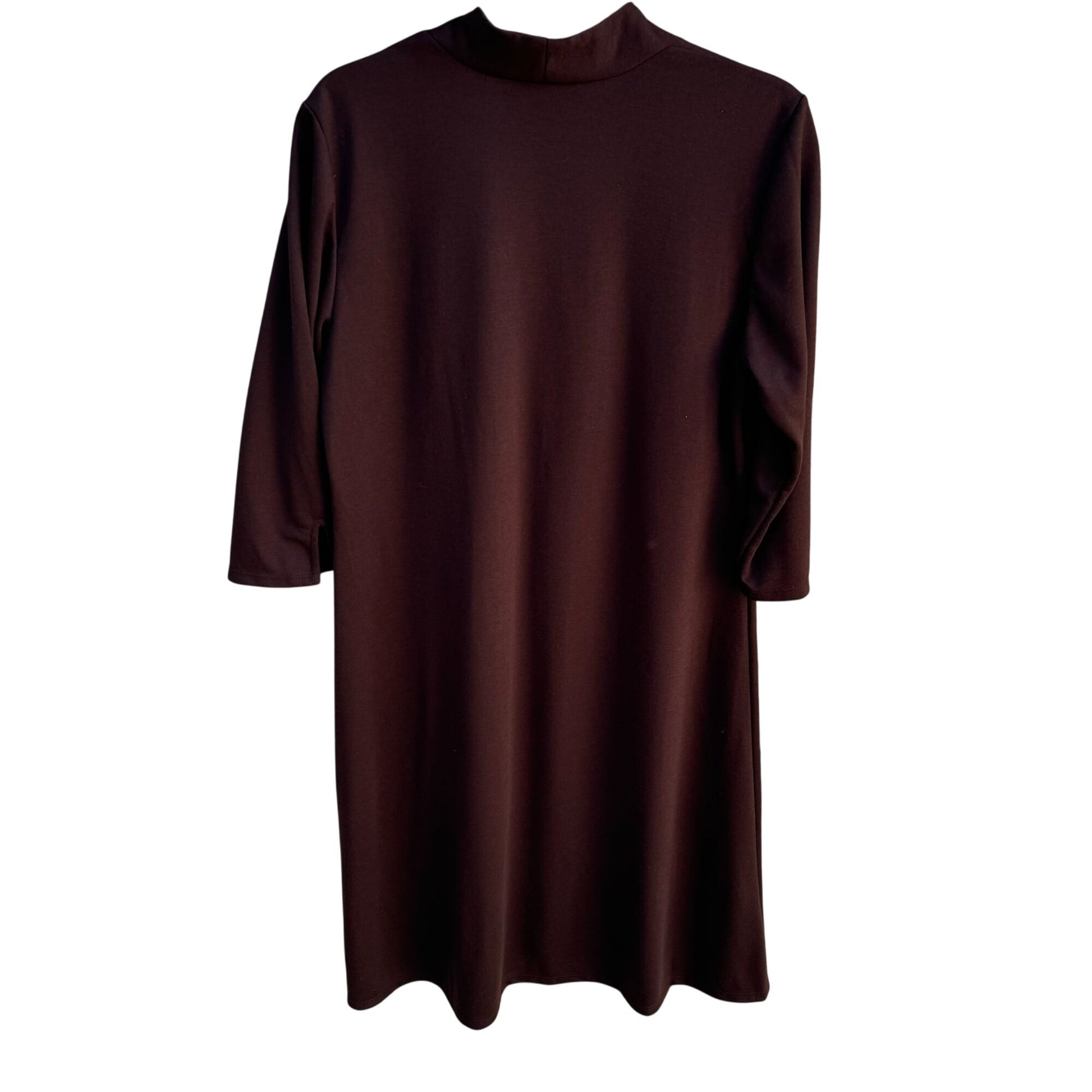 Susan Graver Style Womens Brown V-Neck 3/4 Sleeve Stretch A-Line Dress Medium