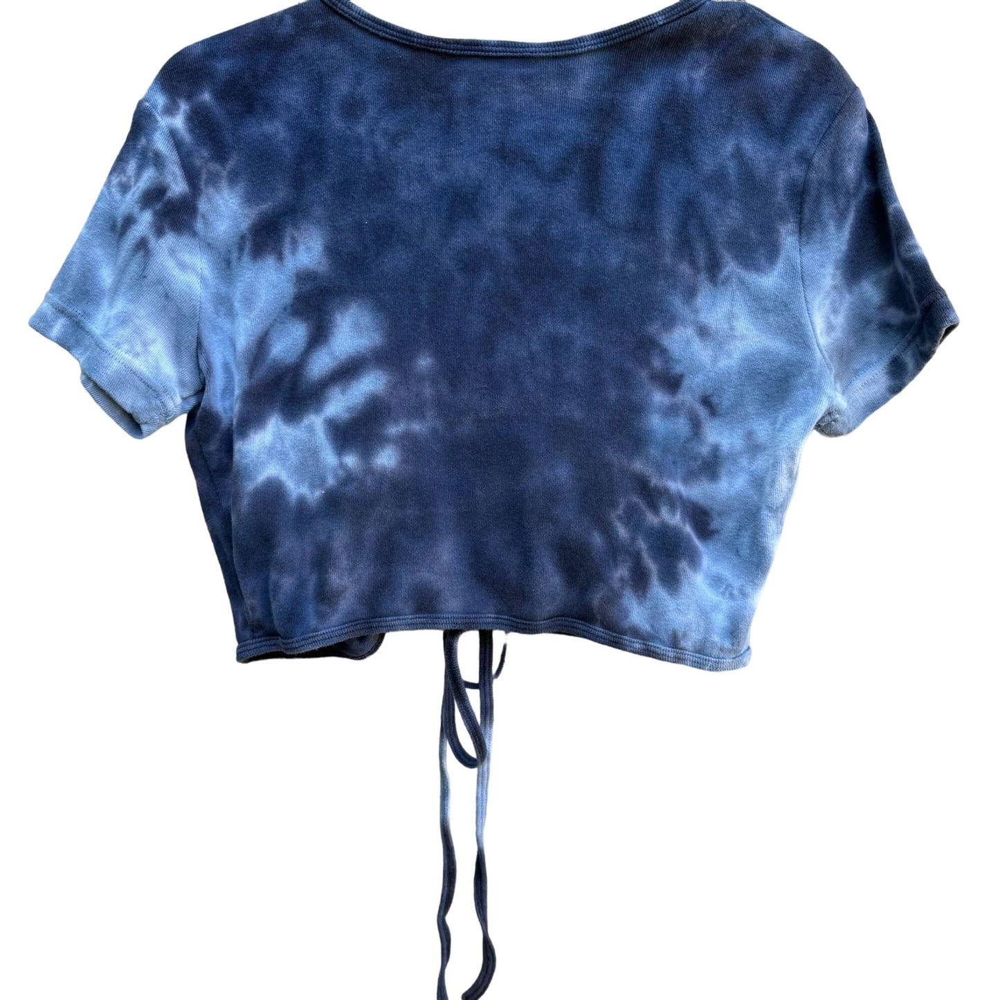 Hard Tail Women's Blue Tie-Dye V Neck Short Sleeve Crop Front Tie Closure Top