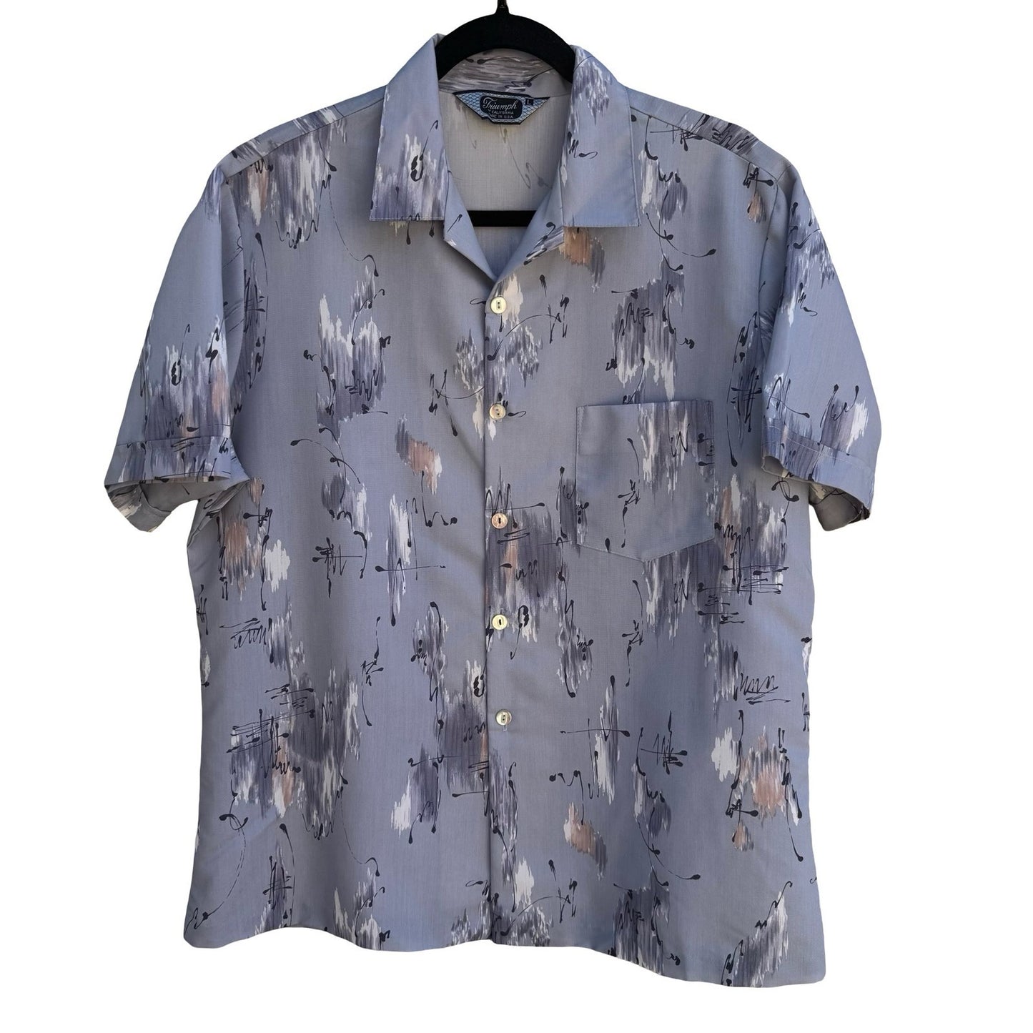Triumph California Vintage 60s 70s Blue Abstract Brushstroke Camp Shirt Mens L
