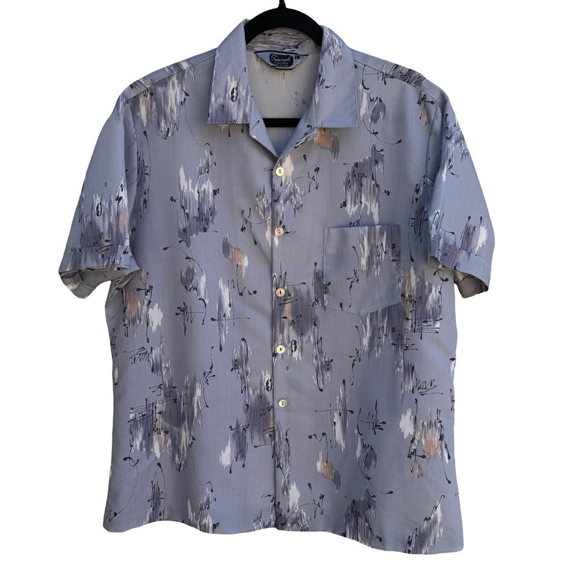 Triumph California Vintage 60s 70s Blue Abstract Brushstroke Camp Shirt Mens L
