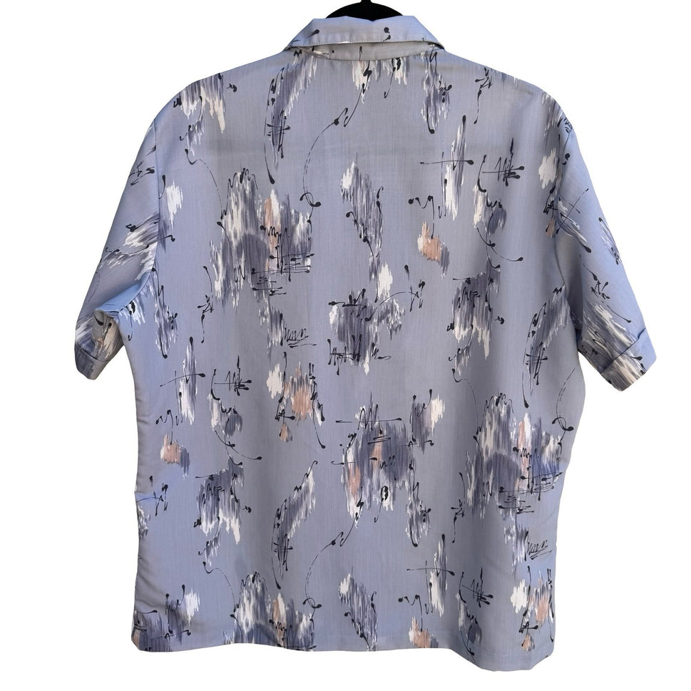 Triumph California Vintage 60s 70s Blue Abstract Brushstroke Camp Shirt Mens L