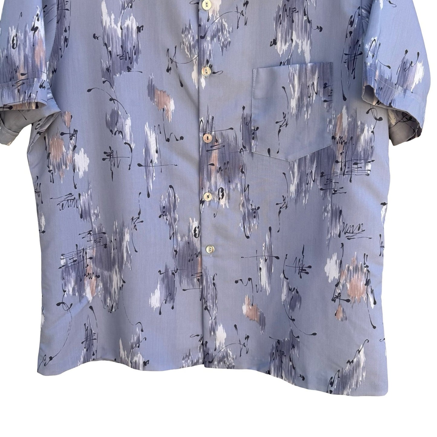 Triumph California Vintage 60s 70s Blue Abstract Brushstroke Camp Shirt Mens L