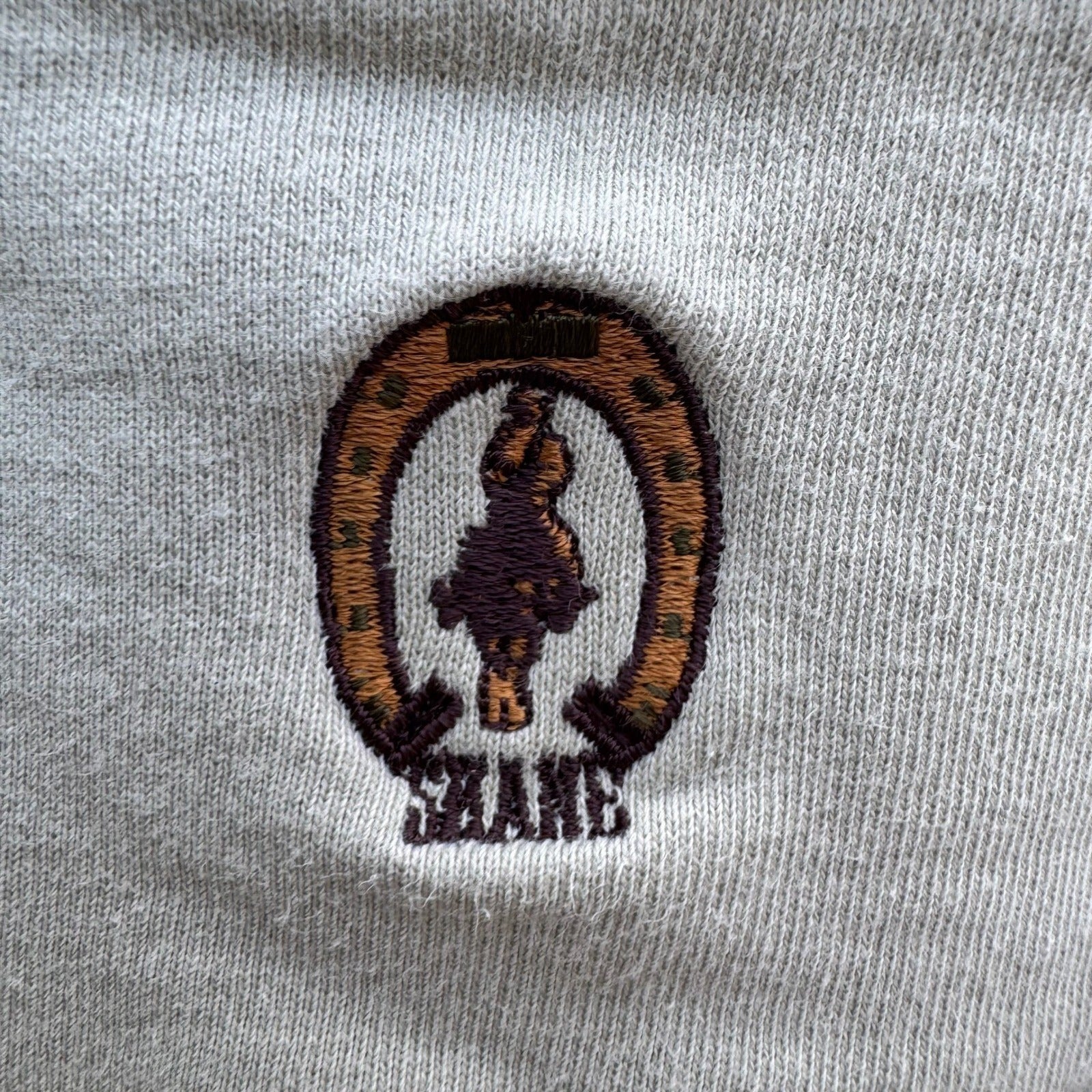 Shane Vintage 80s French Terry Retro Shirt Tan Equestrian Horse Mens L Sportwear