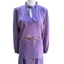 Switch Richard Peters Vintage Lilac Silk Floral Tie Neck Blouse Pleated Midi Skirt Set 2 image