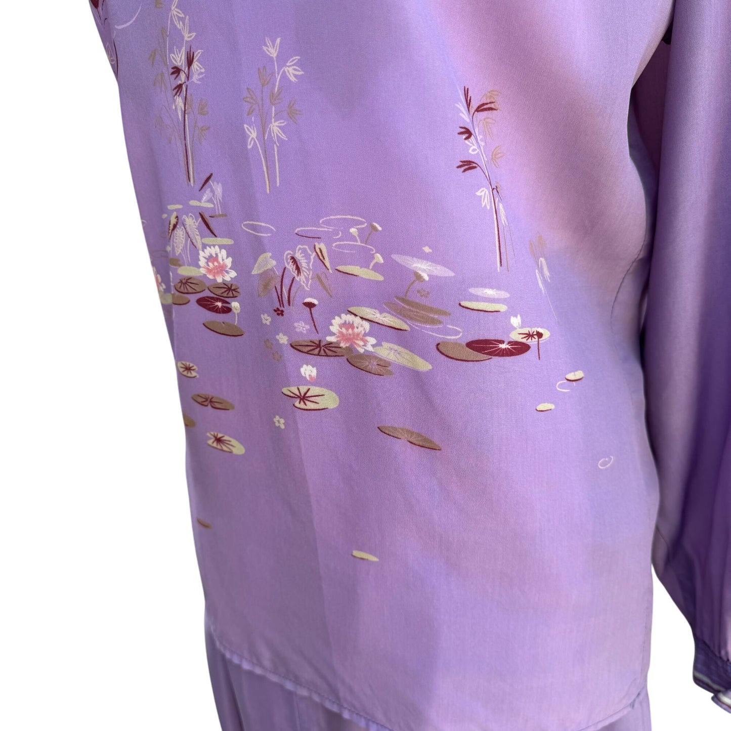 Richard Peters Vintage Lilac Silk Floral Tie Neck Blouse Pleated Midi Skirt Set