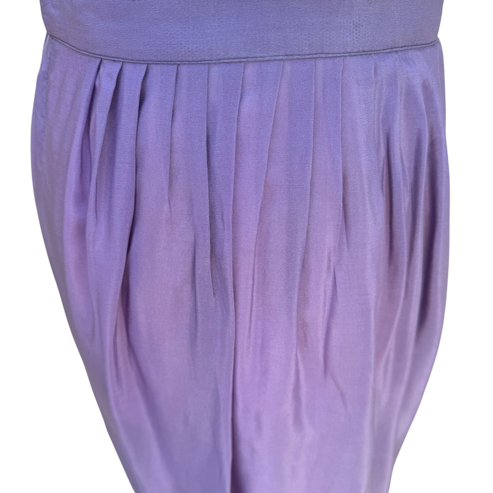 Richard Peters Vintage Lilac Silk Floral Tie Neck Blouse Pleated Midi Skirt Set