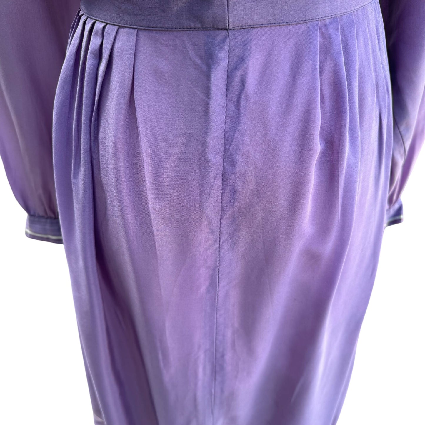 Richard Peters Vintage Lilac Silk Floral Tie Neck Blouse Pleated Midi Skirt Set