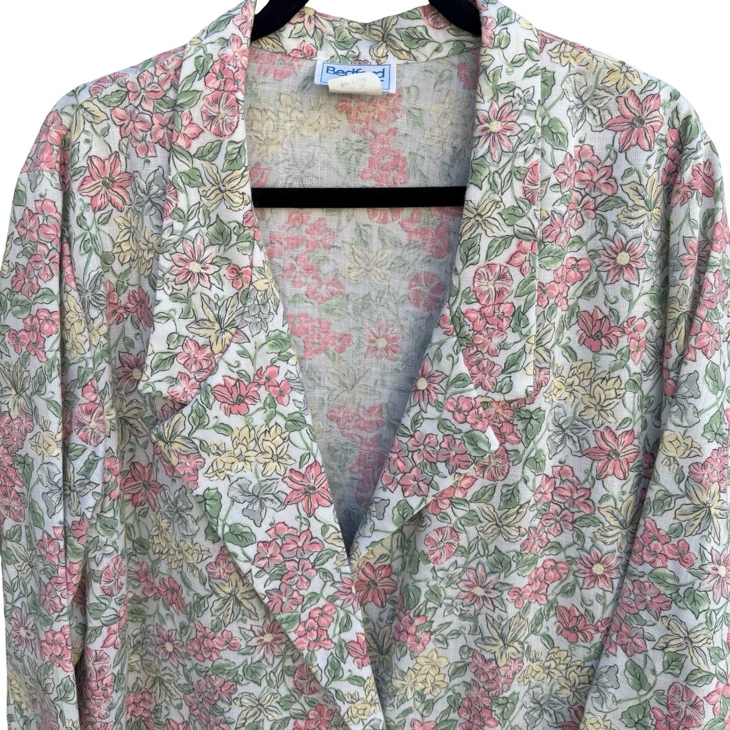 Bedford Fair Vintage Floral Blazer Jacket Pink Yellow Green Size 16 Made in USA