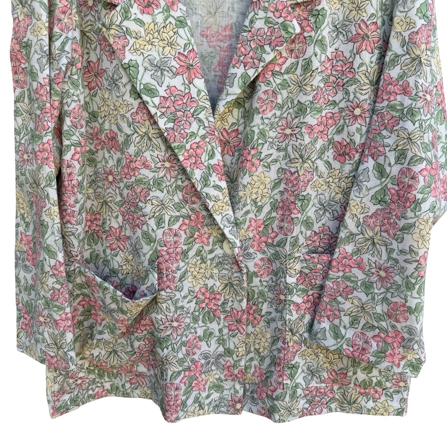 Bedford Fair Vintage Floral Blazer Jacket Pink Yellow Green Size 16 Made in USA